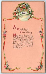 Arts and Crafts BIRTHDAY GREETINGS Flowers with Gold Border ca 1910s Postcard