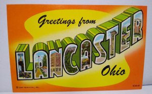 Greetings From Lancaster Ohio Large Big Letter Chrome Postcard Unused Vintage