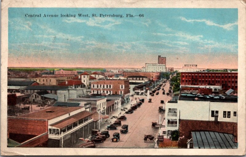 Postcard Overview of Central Avenue Looking West in St. Petersburg, Florida