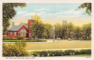 City Hall Park Dover Ohio 1940s linen postcard