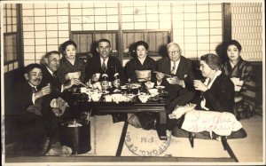 Food Social History Sushi Beer Americans & Japanese Dine Chopsticks c1960s RPPC