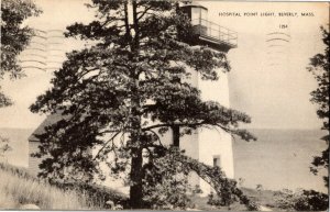 View of Hospital Point Light House, Beverly MA c1941 Vintage Postcard C79