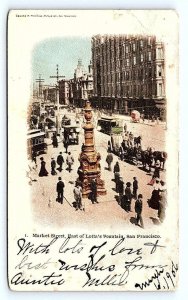 SAN FRANCISCO, CA~ MARKET STREET Scene & Lotta's Fountain 1906 Postcard