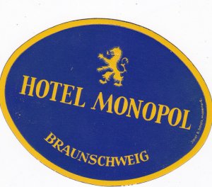 Germany Braunschweig Hotel Monopol Vintage Luggage Label sk2192