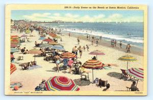 Postcard CA Santa Monica Daily Scene on Beach Vintage Linen R62