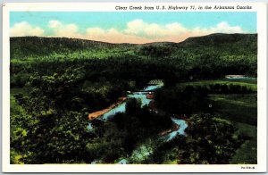 VINTAGE POSTCARD AERIAL VIEW OF CLEAR CREEK FROM US HIGHWAY 71 ARKANSAS OZARKS