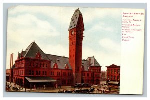 Vintage 1910's Postcard Panoramic View Polk Street Railroad Station Chicago IL