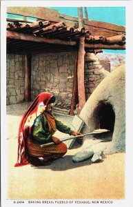 Baking Bread Puelo Of Tesuque New Mexico Native American Vintage Postcard C070