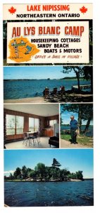 Au Lys Blanc Camp, Lake Nipissing Lavigne, Ontario, Vintage Advertising Postcard