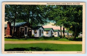 BARAGA, Michigan MI~ Keweenaw Bay RESTHAVEN TOURIST CABIN Roadside 1941 Postcard