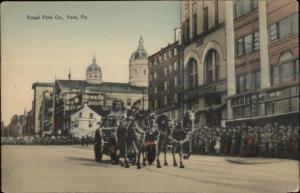 York PA Horse Drawn Fire Engine Royal Fire Co NICE COLORc1910 Postcard