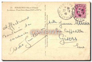 Old Postcard Fougeres Chateau Notre Dame Gate