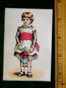 1870s-80s Lovely Adorable Girl & Doll J K Brown's Shoes Worcester, MA Card F22