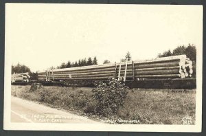 Ca 1921 RPPC Western WA 140 FT Fir Pilings Loaded On 3 Flat Cars Used