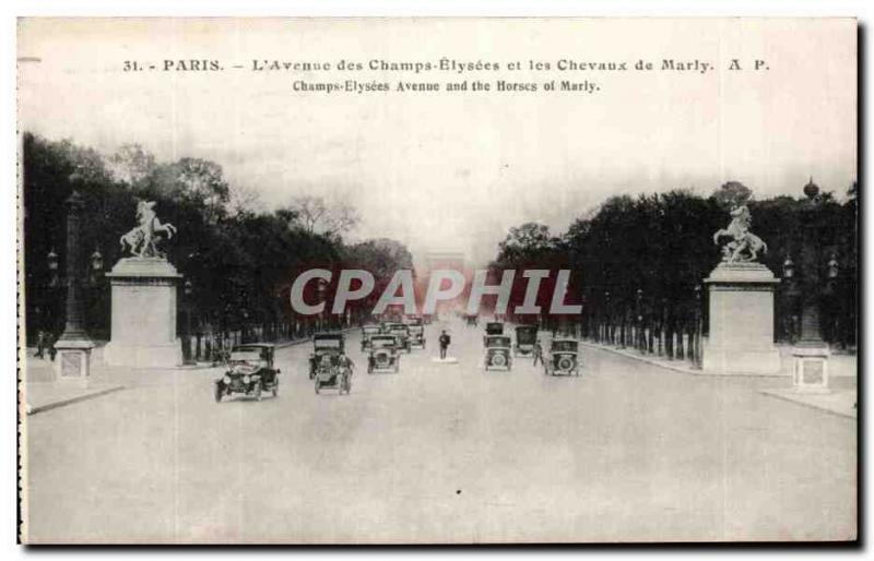 Old Postcard Paris L & # 39Avenue the Champs Elysees and the Chevaux de Marly