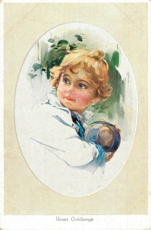 Girl Portrait Unser Goldjunge Vintage Postcard 08.14