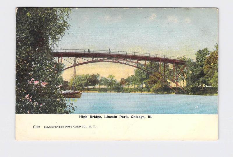 ANTIQUE POSTCARD ILLINOIS CHICAGO HIGH BRIDGE LINCOLN PARK