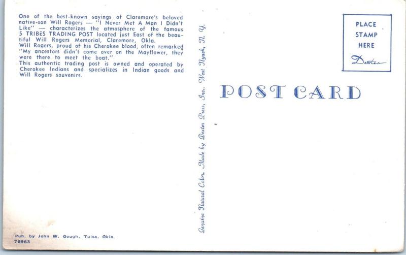 CLAREMORE, OK Oklahoma     5 TRIBES TRADING POST    c1950s   Roadside  Postcard*