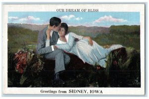 c1920s Greetings From Sidney Iowa IA Our Dream Of Bliss Unposted Couple Postcard