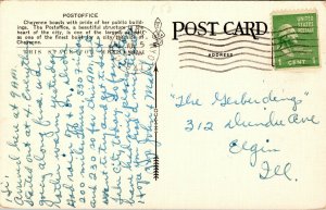 Vtg Cheyenne Wyoming WY Post Office and Court House 1940s Linen Postcard