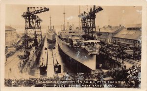 J73/ Puget Sound Navy Yard Washington RPPC Postcard c1930s Ships Crowd 34