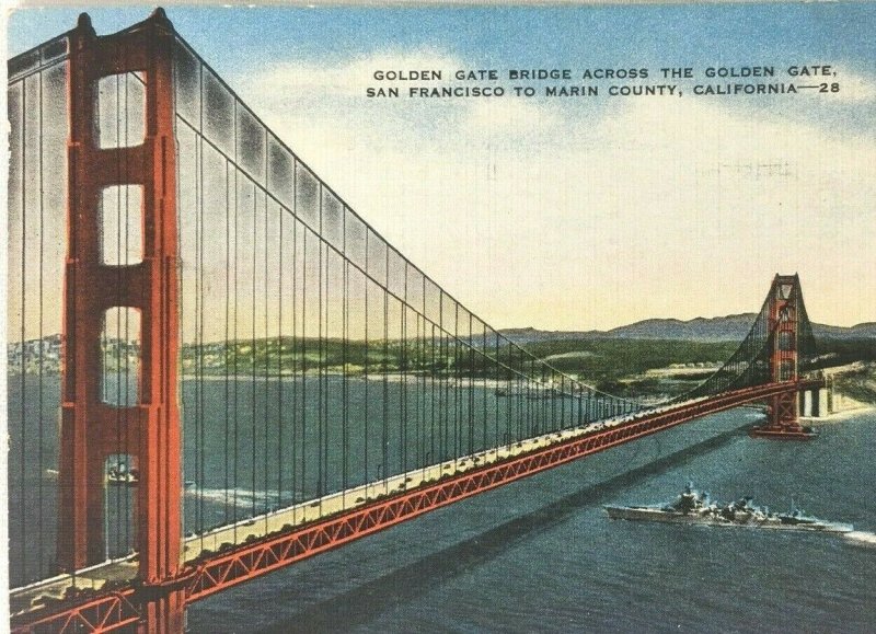 Postcard Golden Gate Bridge California San Francisco Bay C 1953 Posted