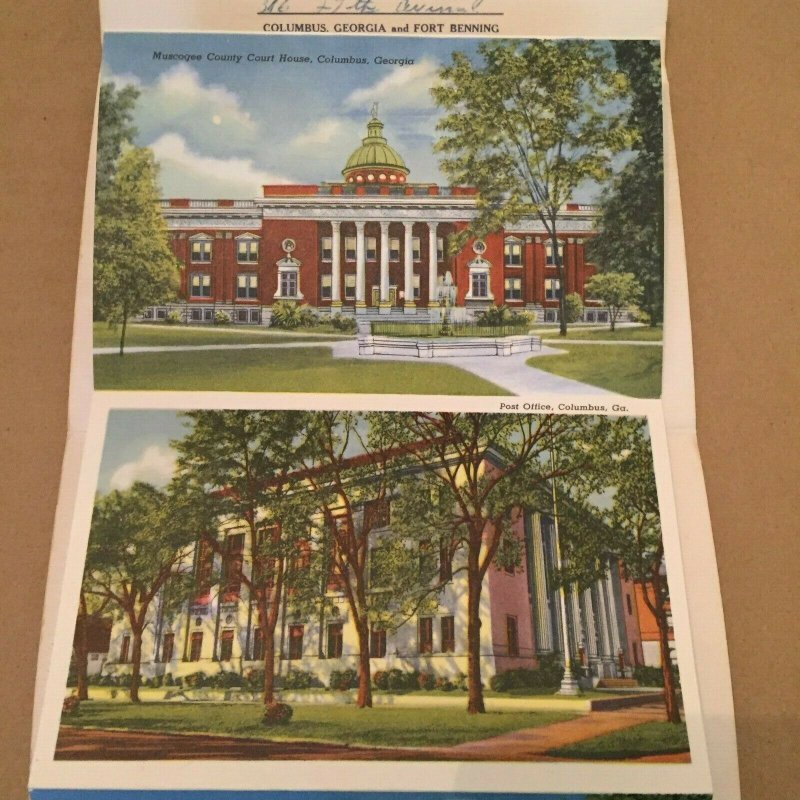 USED  POSTCARD SOUVENIR FOLDER COLUMBUS AND FORT BENNING GEORGIA