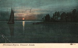 Vintage Postcard 1909 Moonlight Boat Picturesque America Thousand Islands N.Y.