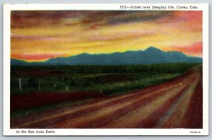 Cortez Colorado~Sunset over Sleeping Ute~San Juan Basin~Linen Postcard