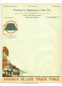 1919 Falmouth Garage & Tire Co. Maine to Mr. Arthur Tingley Letter Head LH1. 