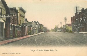 Postcard C-1910 Iowa Britt View Main Street Miller St Paul Souvenir 22-12917