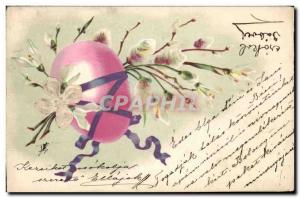 Fetes - Paques - Oeuf - Egg wrapped with ribbon and pussywillows - Easter - Oste