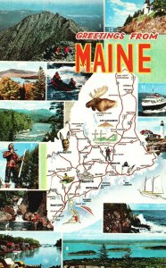 Vintage Postcard  Multi Views Of Famous Landmark Places Greetings From Maine ME