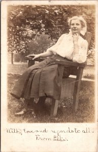 Real Photo Postcard Beautiful Woman Sitting in a Chair in the Garden