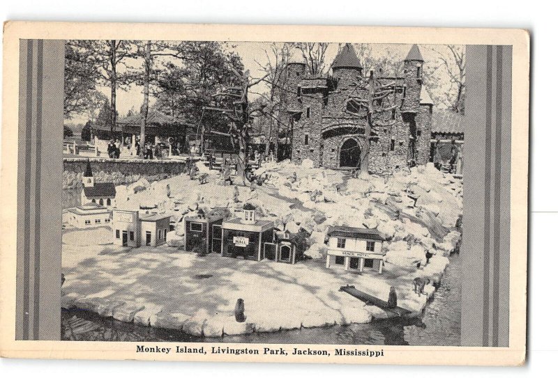 Jackson Mississippi MS Postcard 1943 Livingston Park Monkey Island