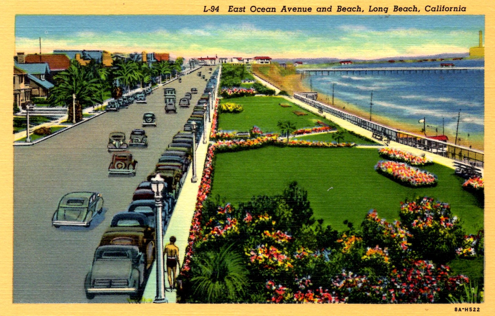 Long Beach, California View of East Ocean Avenue and the Beach