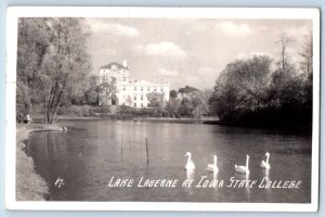 Ames Iowa IA Postcard RPPC Photo Lake Laverne At Iowa State College 1942 Vintage
