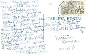 Hotel Del Monte Acapulco Mexico Tarjeta Postal 1958 