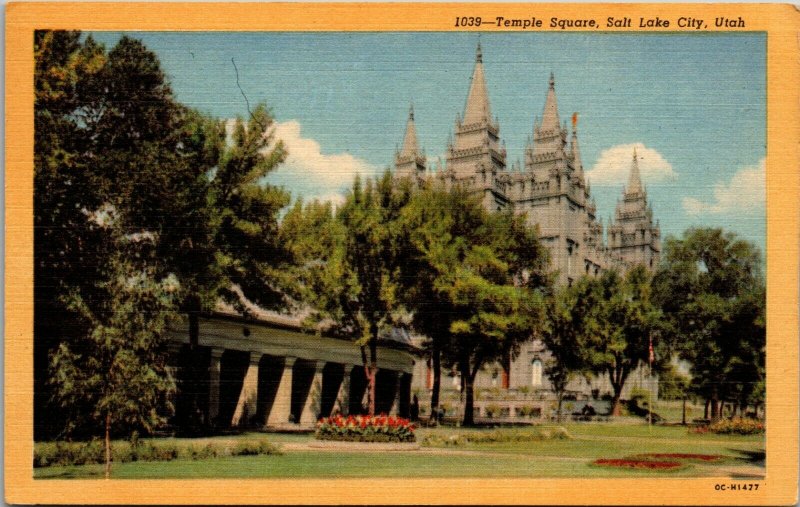 Temple Square Salt Lake City Utah - LINEN - VINTAGE - SLC - Postcard