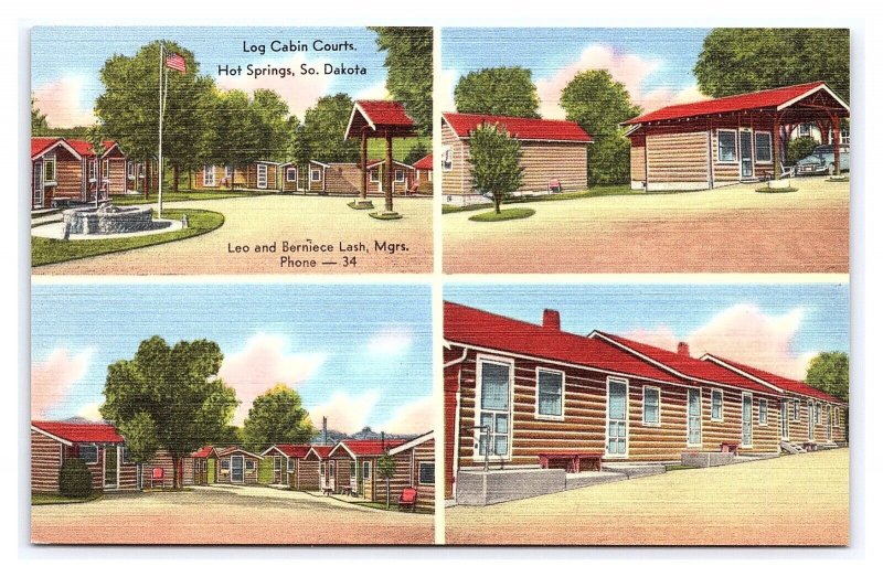 Log Cabin Courts Hot Springs So. Dakota Multi View Postcard