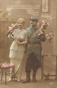 Military Soldier WW1 Romantic Couple Vintage RPPC 07.22