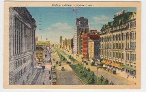 P2159 1947 postcard central parkway, cincinnati ohio view traffic etc