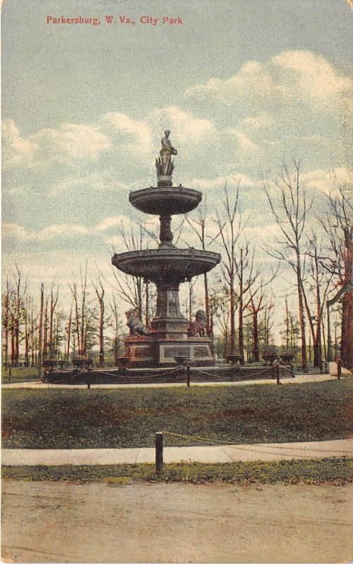 Parkersburg West Virginia 1909 Postcard City Park and Fountain