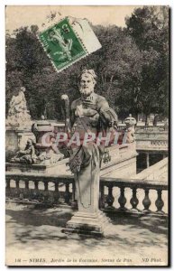 Old Postcard Nimes Garden fountain statue of Pan
