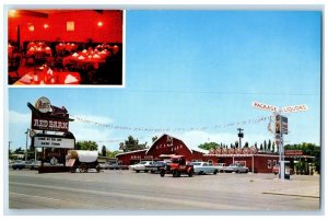 c1950's Red Barn Restaurant And Wagon Wheel Saloon Cars Roswell NM Postcard