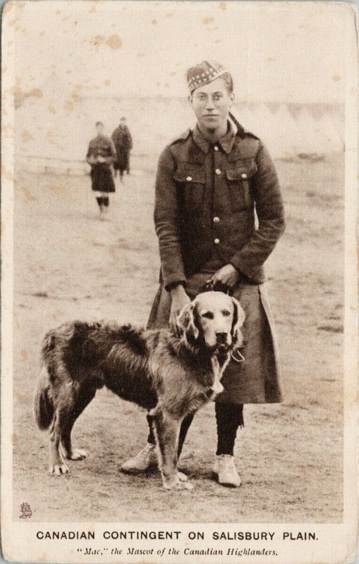Canadian Highlanders Dog 'Mac' Mascot Salisbury Plain England TUCK Postcard F90a