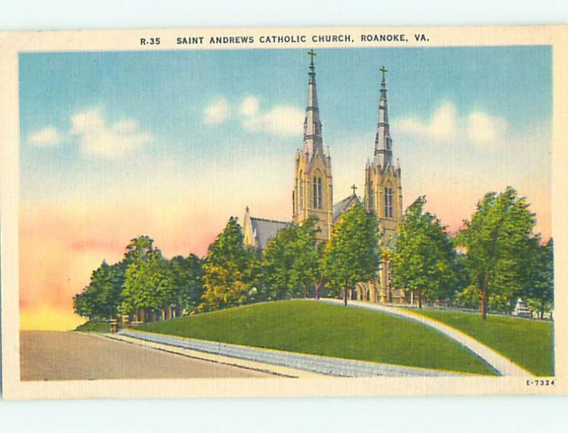 Unused Linen CHURCH SCENE Roanoke Virginia VA hs7355