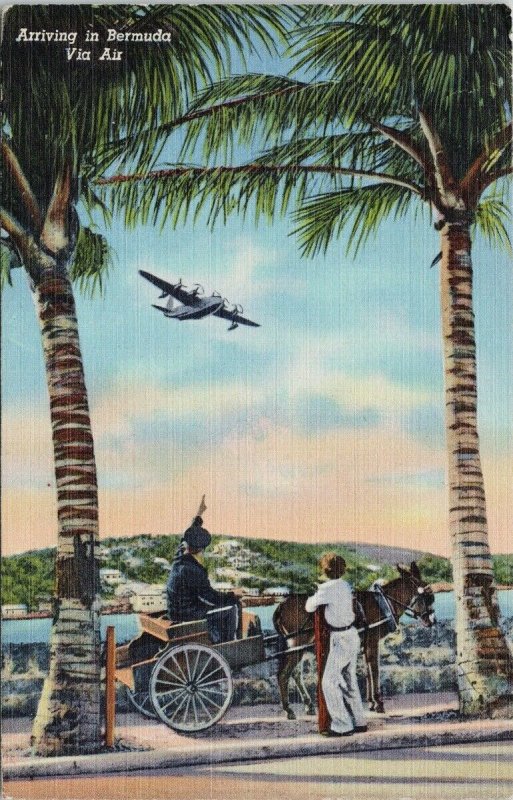 Airplane 'Arriving in Bermuda via Air' c1947 Linen Yankee Store Postcard F93