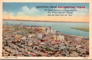 Texas Galveston Greetings With Birds Eye View Curteich