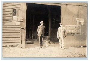 c1910 Livery Barn Stable Father Son Employees Advertising RPPC Photo Postcard